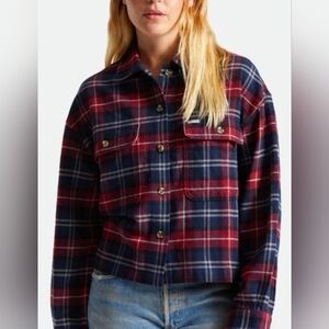 Brixton Bowery Cropped Plaid Button-Up Flannel Shirt/Shacket